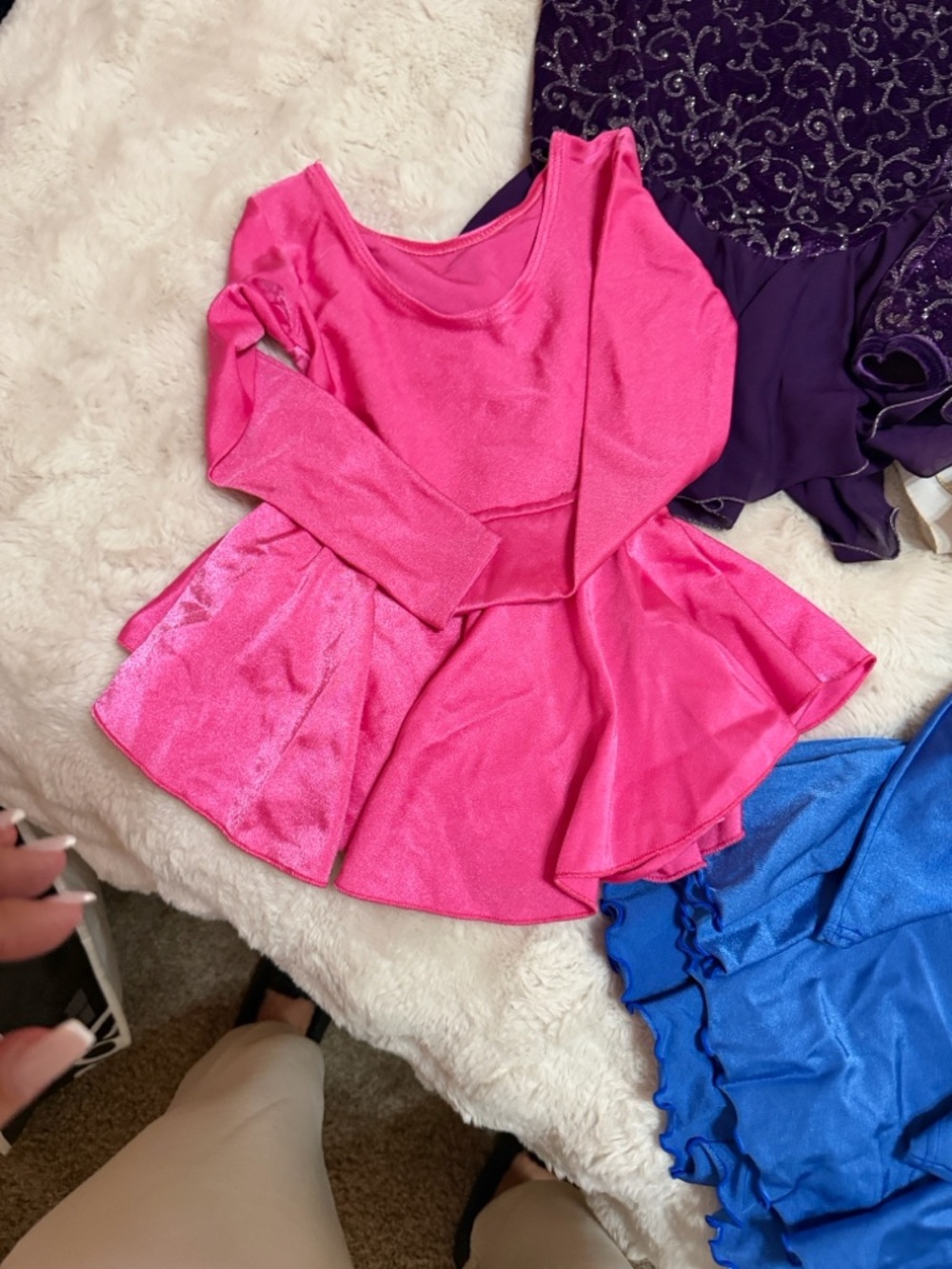 Girls' Hot Pink Peplum Dance Top - Long Sleeve